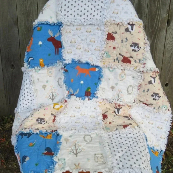Flannel Rag Quilt With Batting 43 x 43 Forest Animals - Picture 3 of 11